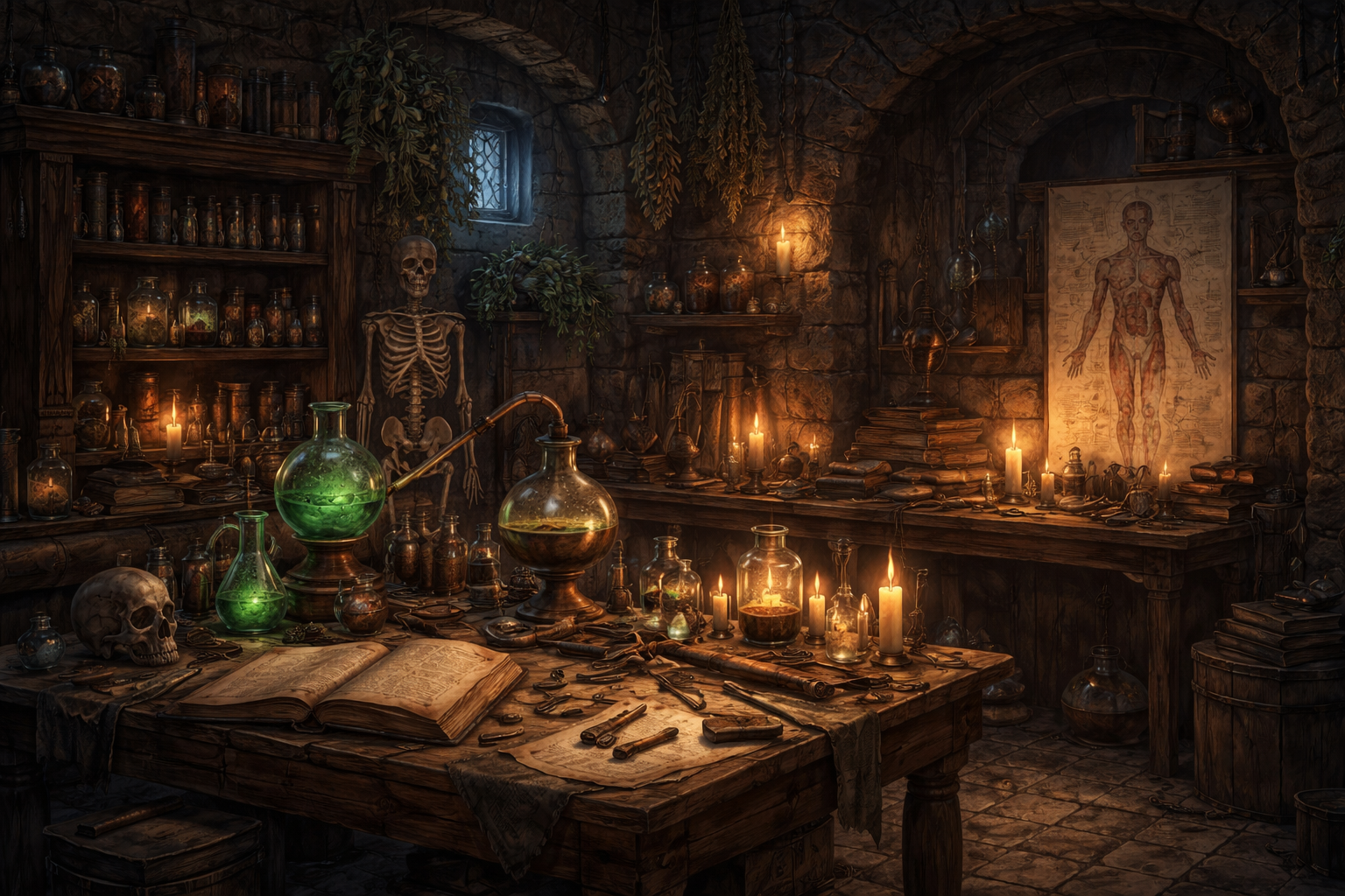 Galen's werkruimte waarin Battista ontwaakt